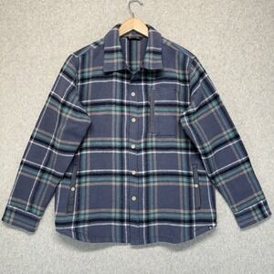 Backcountry Plaid Shirt Jacket Mens Medium Blue Green Snap Front Fleece Shacket